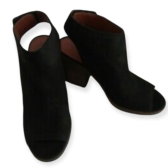 Lucky Brand Odenah Leather Suede Block Heels Booties Peep Toe Size 8.5M - Picture 5 of 10